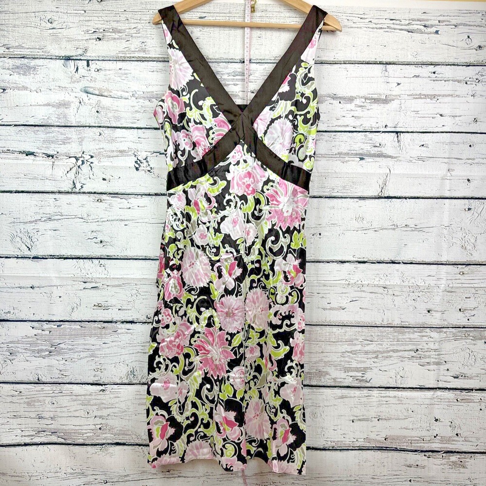 Tahari Arthur S. Levine Pink Floral Silk Blend‎ Dress Brown Trim [Size 12]